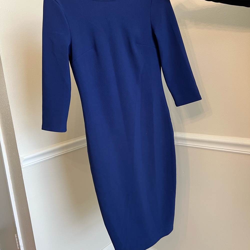 Express Blue Ribbed Sheath Dress Long Sleeve Bateau Neckline